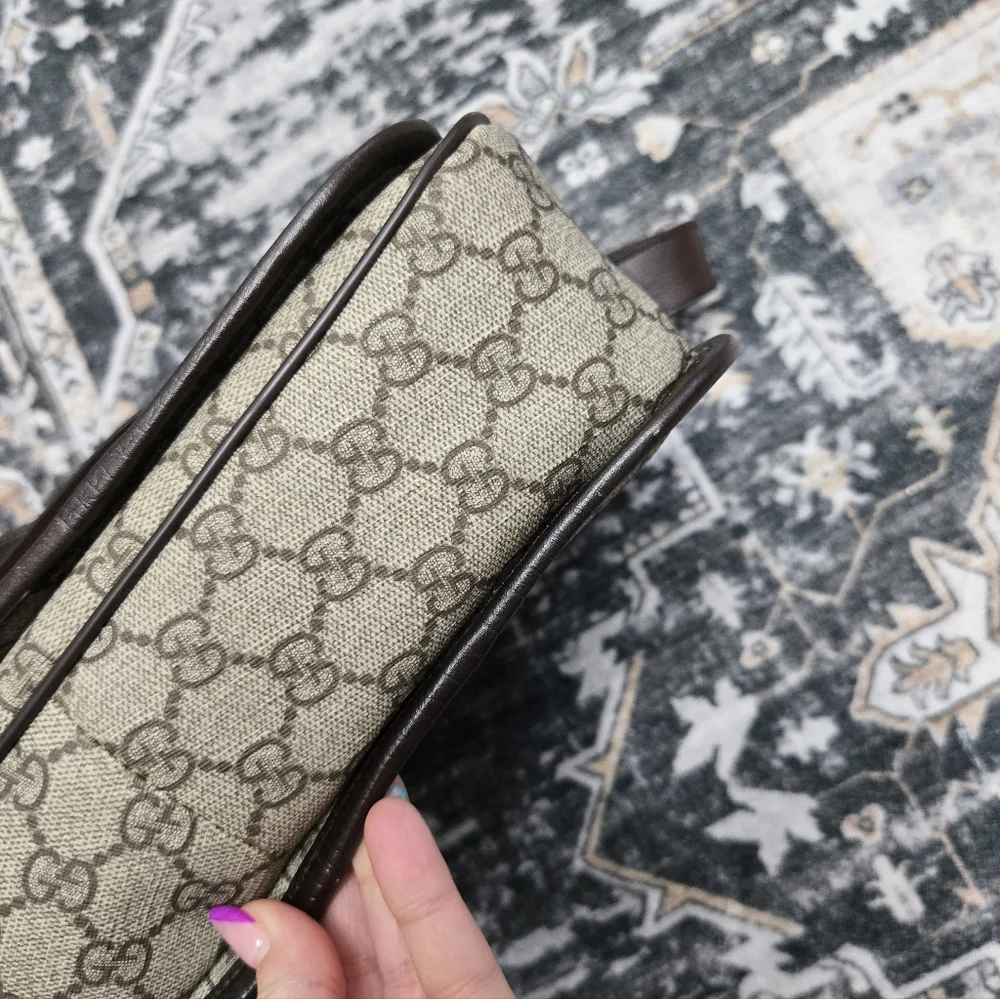 Gucci GG Plus Monogram Web Medium Flap Messenger Beige Dark Brown